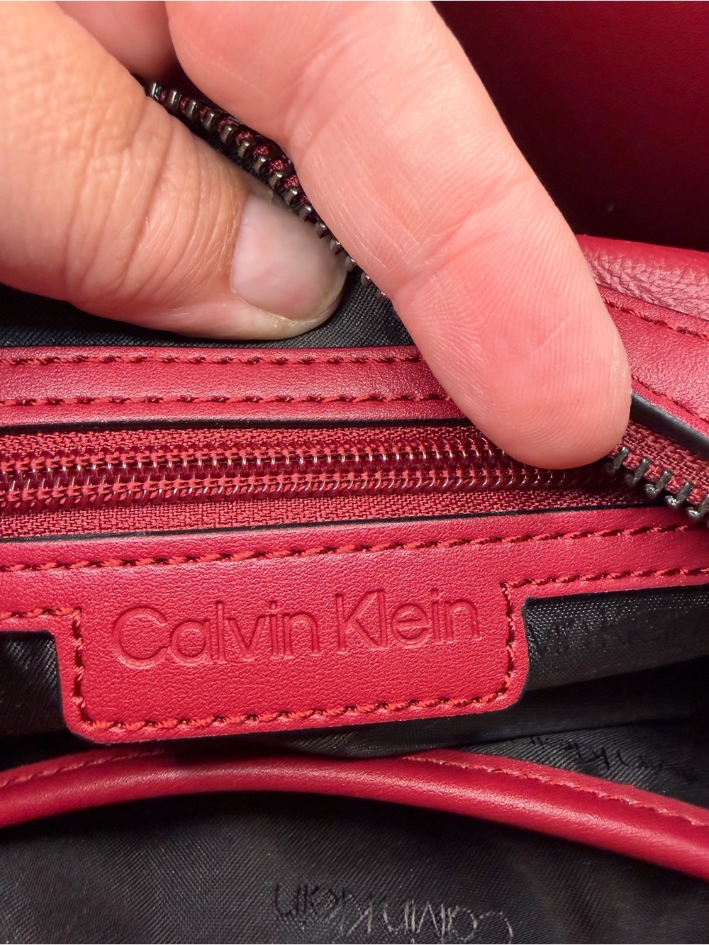 Calvin Klein Shelly Satchel Braided-Handle Red Leather Shoulder Bag - Picture 9 of 10